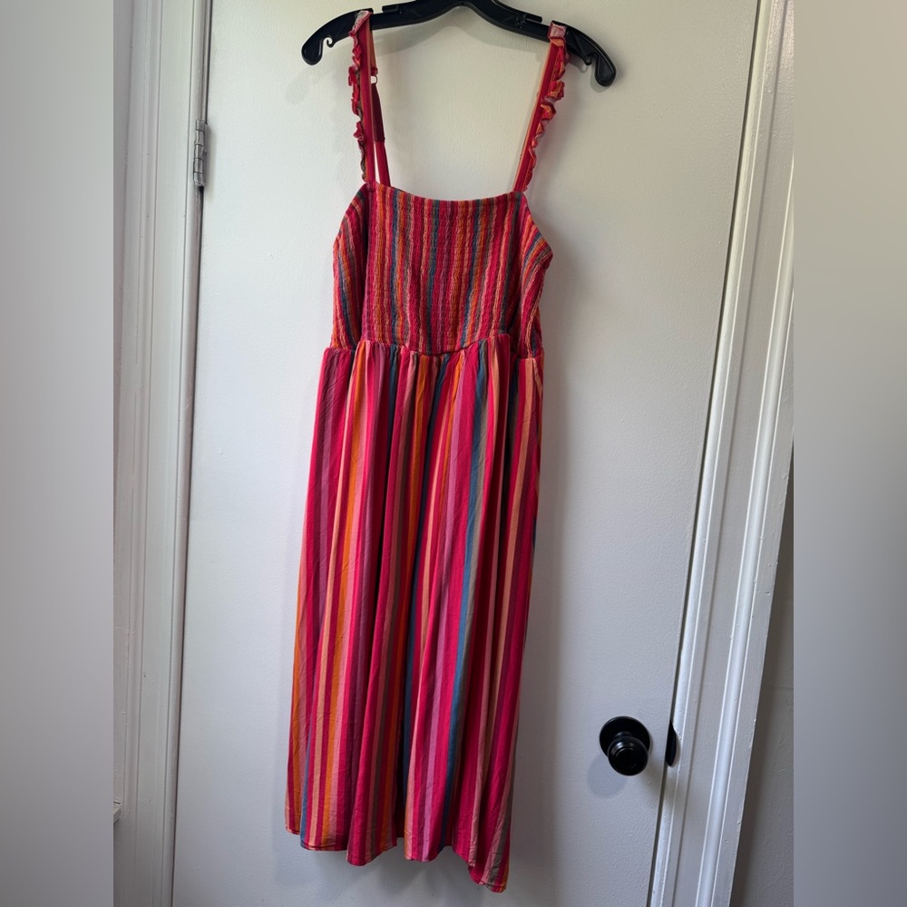 Torrid Midi Chaillis Smocked Tiered Dress in Striped Midi Dress